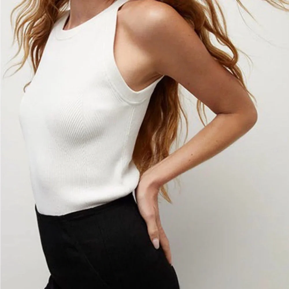 Veronica Beard White Ribbed Halter Tank Top - Picture 2 of 6